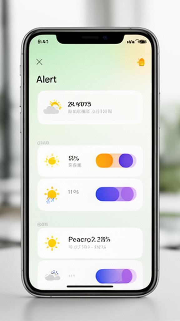 スマートフォンの警報画面。台風や雷注意報が時間とともに表示される